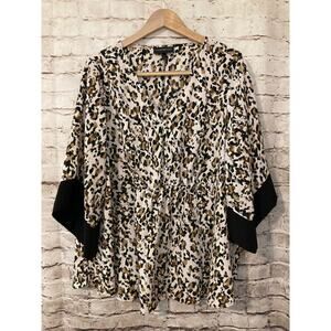 Lane Bryant Babydoll Top Womens 14/16 Ivory Animal Print Cheetah Leopard Kimono